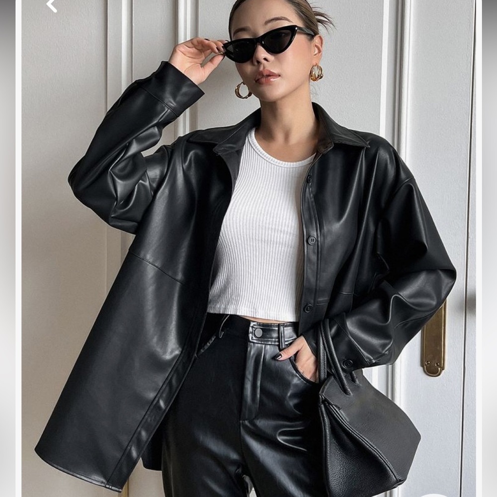 Y2K 90s classiques entier Black Genuine leather jacket xxs